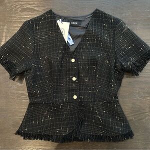 Cider Black Tweed Button Front Short Sleeve Blazer NWT